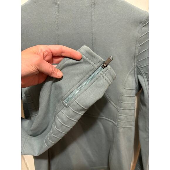 ATHLETA Cotton Blend Moto Jacket green Asymmetrical Zip Women's M - Picture 7 of 8